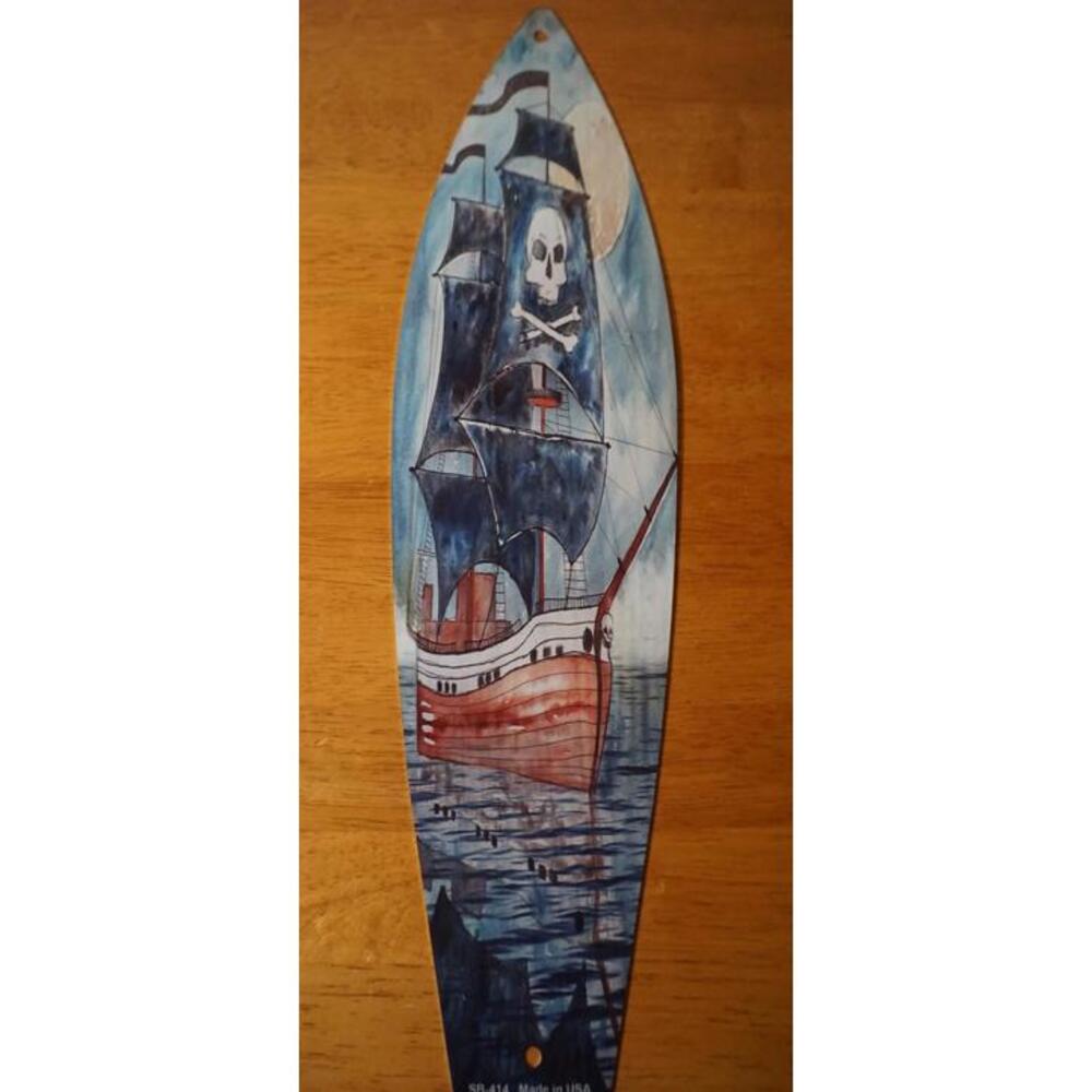 Pirate Ship Surfboard Sign Tiki Bar Beach Ship Skull & Crossbones Home Decor NEW